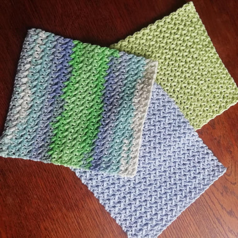 LarisaKnits Set 3 Cotton Pastel Dish Rags Crochet Reusable Washcloth Knitted Volume Kitchen Dish Cloth Absorbente