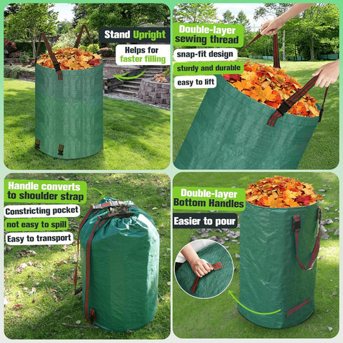 INGFLOW 200L 48 leaf Collector Bag, Shoulder Strap, and Drawstring Reusable Yard Garden Bag for Leaves and Lawn Trash