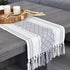 14x72 Inches Grey Table Runner with Tassel Gray & Cream Checks Geometric Design , Woven Washable Heavy Dresser Scarf