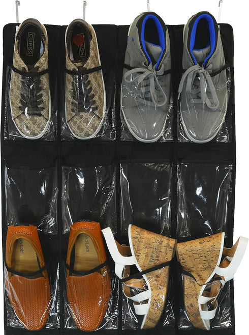 Simple Houseware 24 Pockets Large Clear Pockets Over The Door Hanging Shoe Organizer, Black (56" x 22.5")