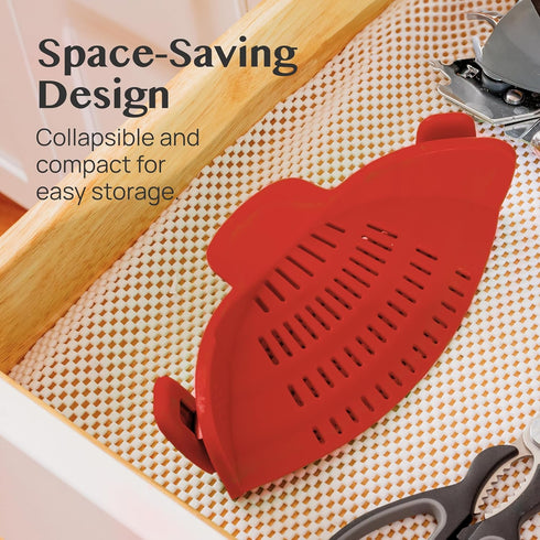 Kitchen Gizmo Snap N Strain Silicone Pot Strainer, Adjustable Clip-On Pasta Strainer for Pots, Pans, Large Red Colander