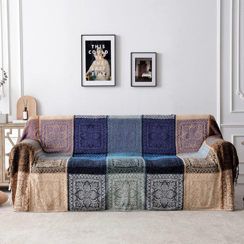 Edcooy Purple(60"*75") Boho Chair Cover Colorful Chenille Tassels Hippie Throw Blanket for Couch Bed Sofa Recliner