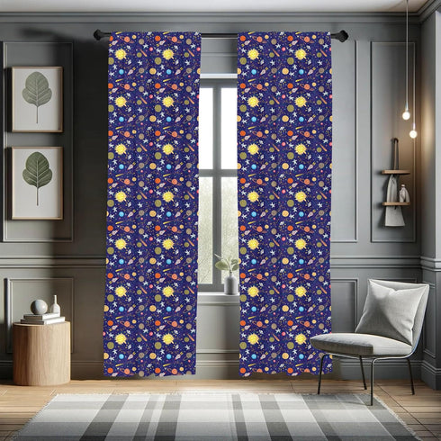 Lunarable Space Curtains, Astronomy Themed Window Treatments, 2 Panel Set for Living Room, Purple Blue