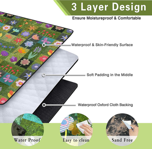 Supfitness (60 80") Sandproof,3-Layer Packable Extra Large Picnic Blankets Waterproof Foldable "x Beach Blanket