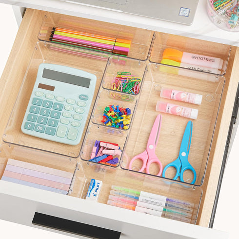 Vtopmart 72 PCS Clear Plastic Drawer Organizers Set, 4-Size Versatile Storage Bins for Makeup, Jewelry, Kitchen Utensils