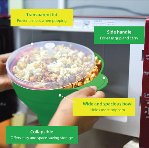 Microwave Popcorn Popper with Lids - Silicone, No Oil or Butter Required, Collapsible Bowls, BPA-Free, Movie Night