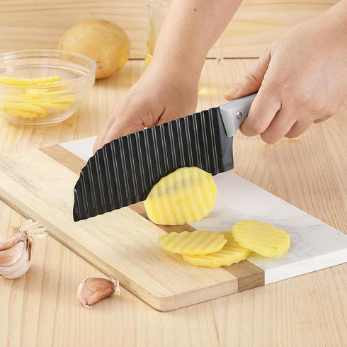 VITUER Crinkle Cutter for Veggies, Stainless Steel Wave Fries Knife with Ergonomic Handle, Dishwasher Safe