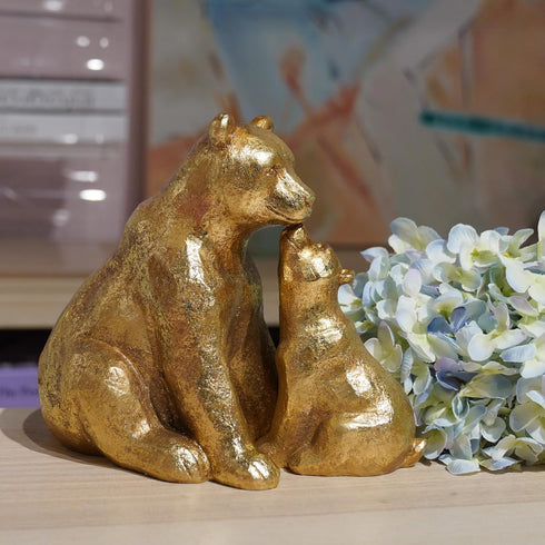 8 4 6.5 Inch Guichifun Kissing Bear Statues Collectible Figurines - Resin Gold Mother and Baby Bear Statues for Home