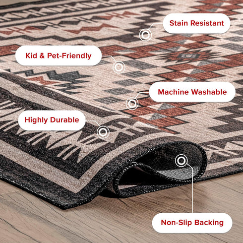 nuLOOM Leighton Machine Washable Southwestern Medallion Accent Rug, Ultra Thin, 2x3, Beige for Indoor Use