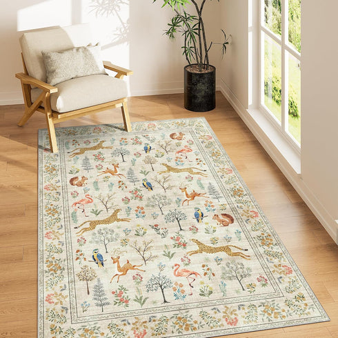 DUKINO 3x5 Rug, Washable Animal Area Rug with Non Slip Vintage Design,