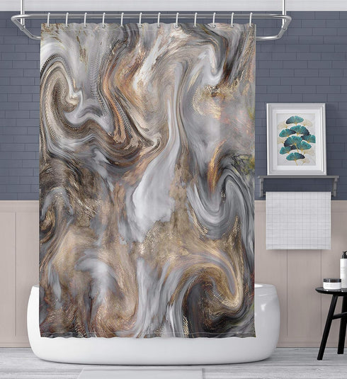 Marble Shower Curtain, Light Grey Brown Retro Style Paintbrush Colors, Waterproof Polyester Fabric (72x72 Inch)