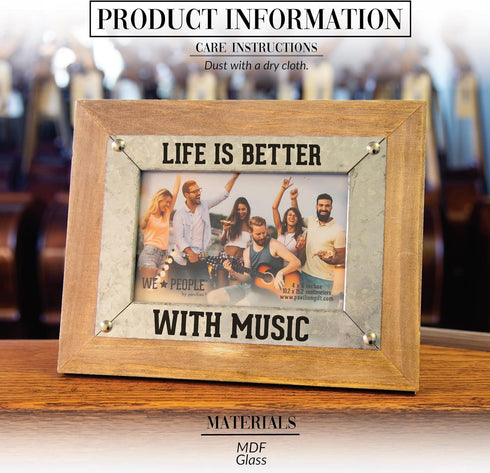 Pavilion Gift Company 67724 Life is Better Music People 4x6 MDF Wall Hanging Picture Frame, Brown