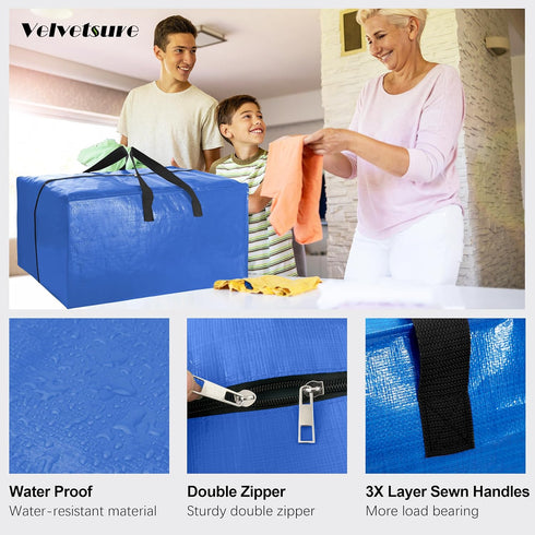VELVETSURE W/Backpack (Set 6, Heavy Duty Extra Large Moving Bags Straps - Strong Handles & Zippers, Storage Totes