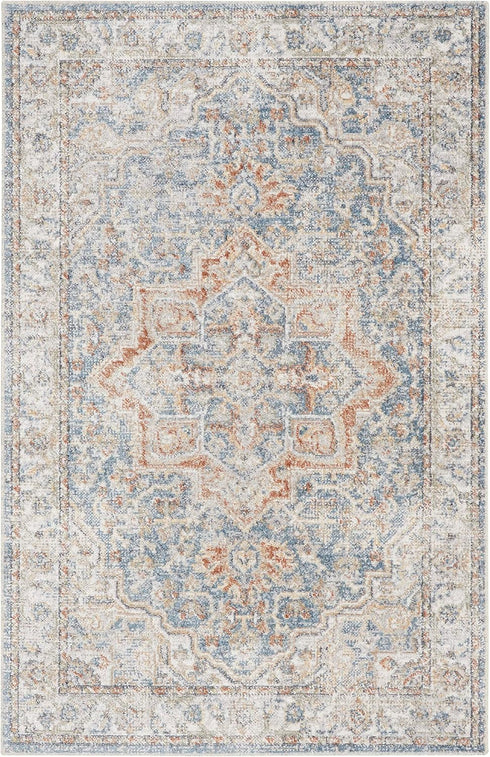 Nourison Astra Machine Washable Traditional Denim Multi 2'2" x 4' Area -Rug, Easy -Cleaning, Non Shedding, Bed Room, Living Room, Dining Room, Kitchen (2x4)