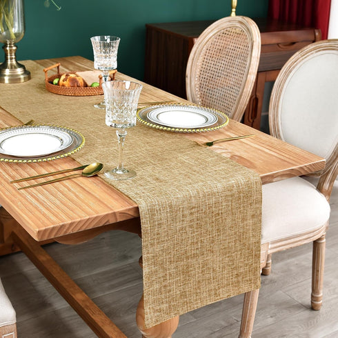 Farmhouse Rustic Faux Linen Table Runner Neutral Coffee Table Runners Double Layer