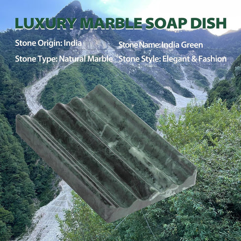 2PCS Koville Indian Natural Green Marble Soap Dish for Shower, Stone Soap Tray for Bathroom, Marble Bar Soap Holder