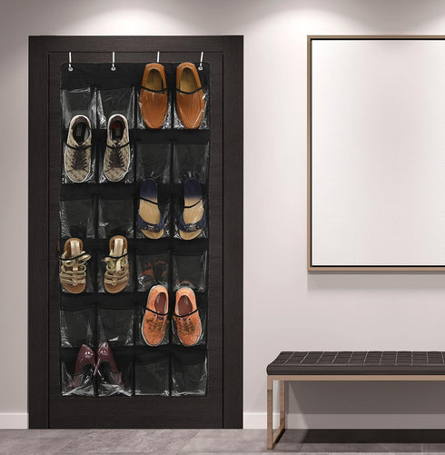 Simple Houseware 24 Pockets Large Clear Pockets Over The Door Hanging Shoe Organizer, Black (56" x 22.5")