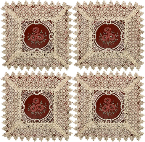 Set 4 12 inch, Simhomsen of Small Mini Lace Table Doilies Square Victorian Style and Vintage Look