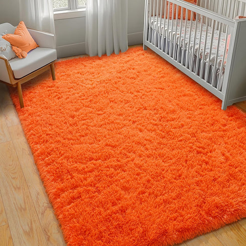 5x7 Area Rugs for Living Room, Orange Fluffy Shag Rug for Bedroom, Nursery and Indoor Floor, Soft and Comfy, Fuzzy