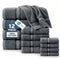 LANE LINEN Towel and Washcloths Set of 12 100% Cotton, Zero Twist,