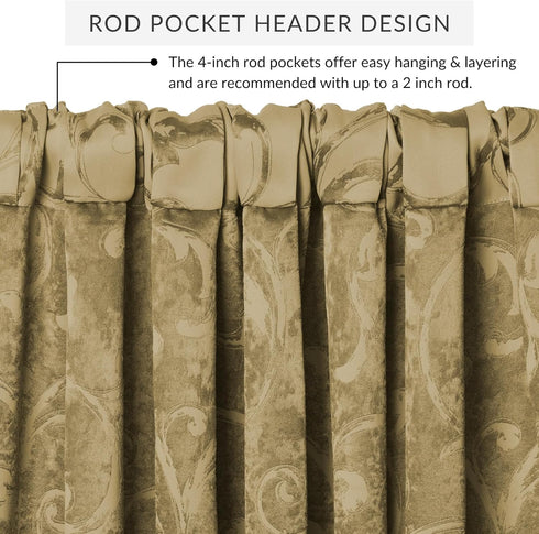 Elrene Home Fashions Mia Jacquard Scroll Blackout Valance - 52" x 19", Gold