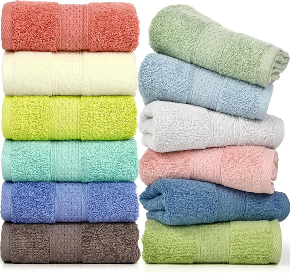 Cleanbear Hand Towels 12 Pack 12 Colors 100% Cotton Hand Towel Set