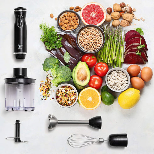 Moss & Stone Hand Blender Electric Set with Egg Whisk & Chopper, 300 Watt Immersion Hand Mixer Set, Stainless Steel