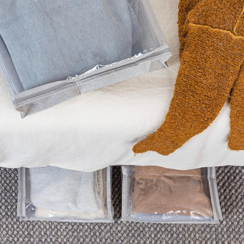 Household Essentials Under Bed Zippered Sweater Storage Bags with Clear Vision Panel, Set of 3, Silver,Gray by Household Essentials