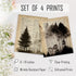 HRQKO Vintage Forest Wall Art: Set of 4 Black Landscape Prints for Farmhouse Living Room