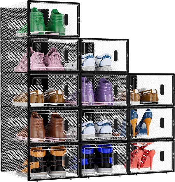 BALEINE 12 Pack Stackable Shoe Storage Boxes Fit Size 9, Thickened Clear