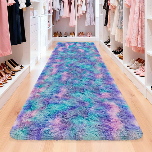 3x10 Purple Rainbow Rug for Girls Bedroom Bedside Runner Ft, Soft Fluffy Rugs for Kids Room Shag Carpet for Living Room