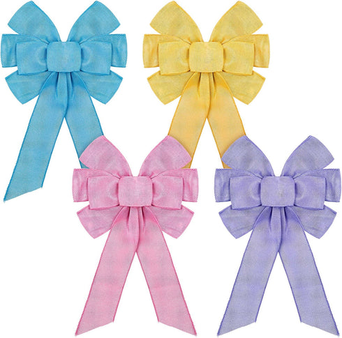 Whaline 4pcs Spring Wreath Bow, Large Colorful Easter Decoration Ribbon Bows in Pink, Purple, Yellow, Blue