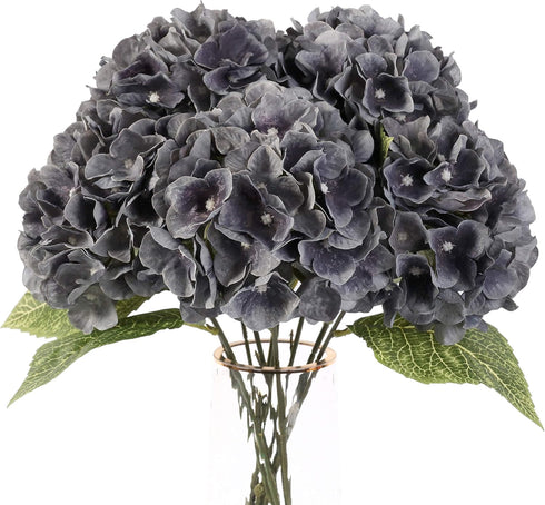 Jim's Cabin Silk Hydrangea Flowers, 5 Big Heads Fake Flower Bunch Bouquet for Home Wedding Party Decor DIY (Gray)