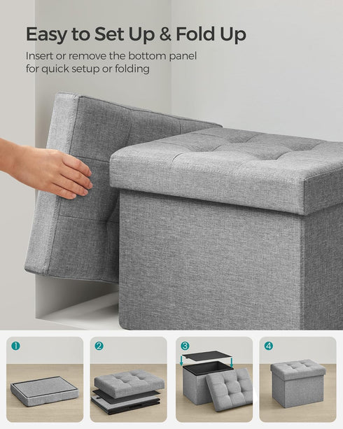 12.2 16.1 12.2 Inches, 286 lb ULSF102G02 SONGMICS Mazie Collection - Small Folding Storage Ottoman, Foot Rest Stool, x