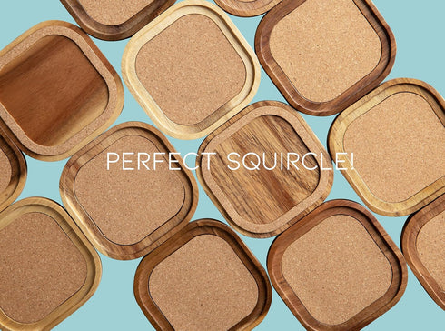 4.13 Inch, Set 6, S1EGAN Acacia Wood Coasters for Drinks, of Squircles Insulation and Absorbent Cork Stackable Cup