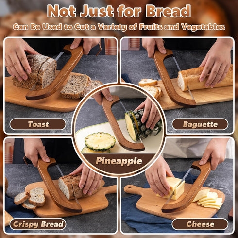 ISAIDNO 14.5" Bread Knife for Homemade Bread, Wooden Sourdough Bread Knife, Sourdough Bread Slicer, Bow Design, Easy