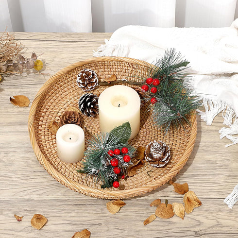 Hipiwe 11.8" Round Key Basket Bowl for Entryway Table, Large Rattan Tray Decorative Ottoman Trays Centerpiece
