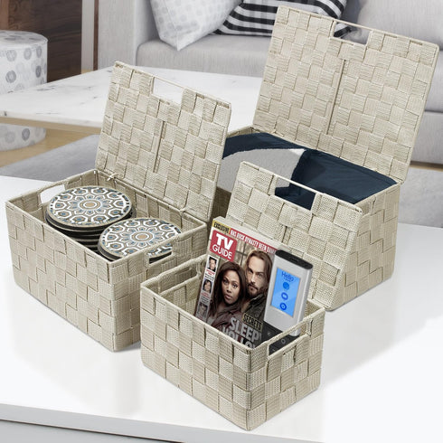 Sorbus Storage Basket with Lid, Mesh Hand-Woven Decorative Storage Boxes, Wicker Basket Organizers (Variety Pack)