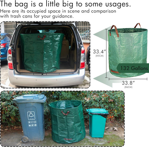 2-Pack 132 Gardzen Gallon Yard Waste Bags, Reusable Heavy Duty Collapsible Garden Leaf Bags with Plastic Ring, Stand-Up