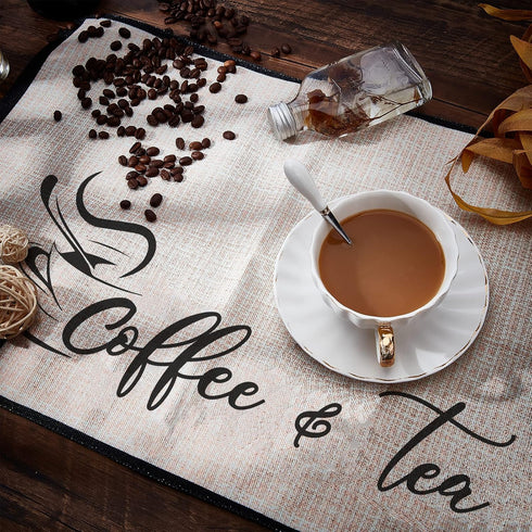 CRASPIRE 2pcs Coffee Maker Mat, 20”X 14” Burlap Placemat with Fabric Backing for Kitchen Counter Coffee Bar Accessories