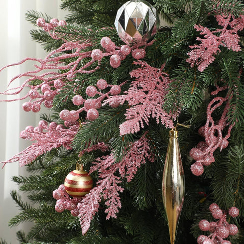 75 3 Pcs Christmas Glitter Branches Styles Artificial Christmas Picks Berries Stems Pine Needles Floral Twig Spray