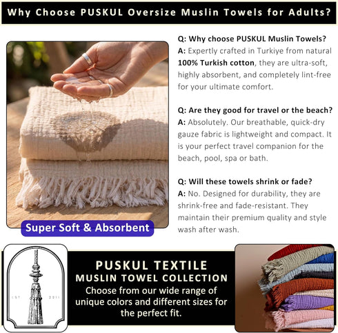 2-Piece 35x70 100% (Pack 2, PSKL - Premium Oversized Muslin Bath Towel for Adult Extra Large Bath Sheets | Natural
