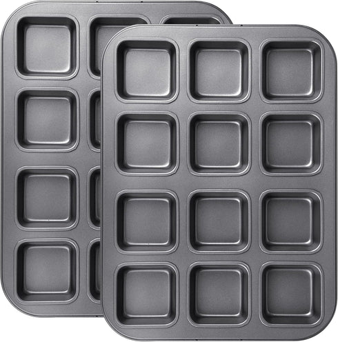 Tiawudi 2 Pack Brownie Pan, Non-stick Baking Bread Pan, Heavy Duty Carbon Steel Mini Muffin Pan