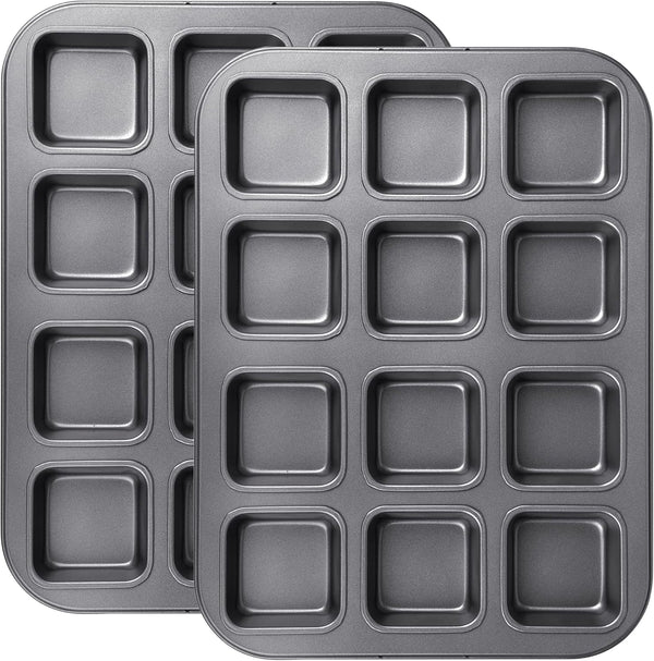 Tiawudi 2 Pack Brownie Pan, Non-stick Baking Bread Pan, Heavy Duty Carbon Steel Mini Muffin Pan