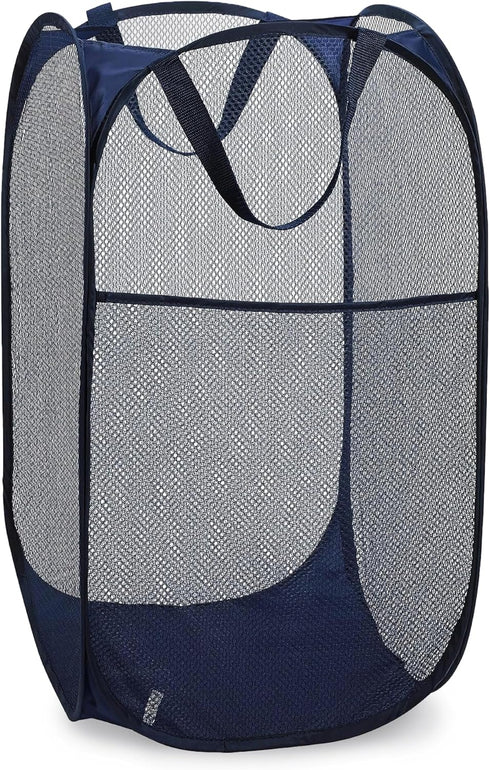 Handy Laundry Collapsible Mesh Foldable Hamper, 14" x 14" x 24", Navy Blue
