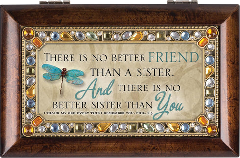 Sister Music Box with Amber Earth Tone Jewel Details - Plays Amazing Grace