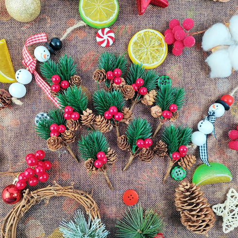 GXXMEI 30PCS Christmas Floral Picks, Pine Cone Holly Berry Stems for Crafts, Artificial Christmas Picks and Sprays, Red