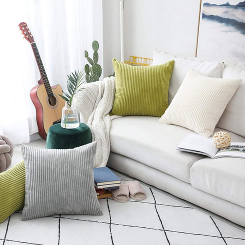 18"x18"(45cm) Home Brilliant Striped Velvet Cushion Cover for Chair Supersoft Handmade Decorative Pillowcase, Light