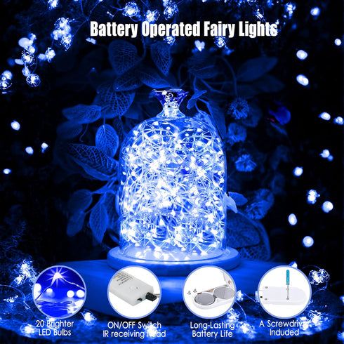 6 Pack 2PCS 6.5ft 20LED Fairy Lights Battery Operated String Lights with Timer Remote Blue Twinkle Light Waterproof