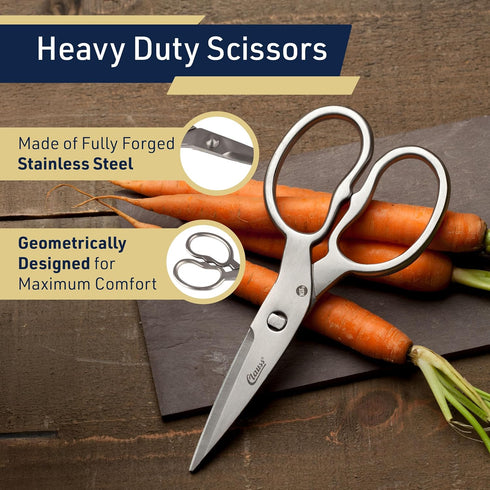 Heavy Duty Kitchen Scissors - Multipurpose Forged Stainless Steel Shears for Meat, Chicken, Fish, 8.25 Inch
